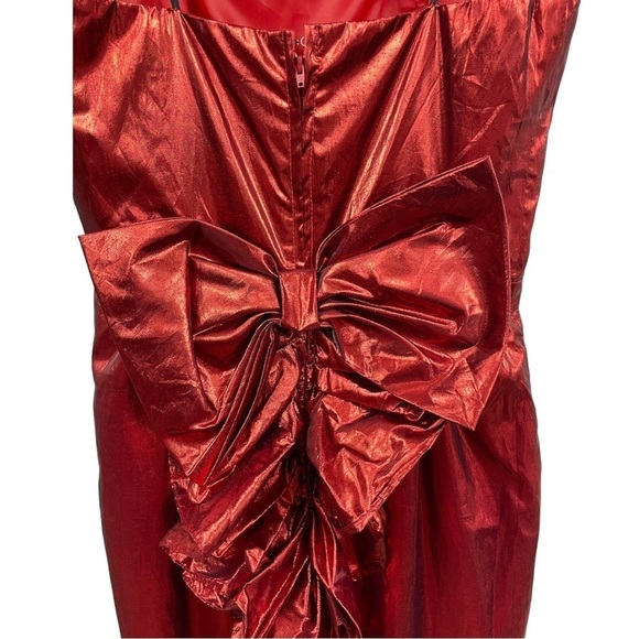 Vintage 80s Collection Red Metallic Strapless Bow Back Frill Back Dress Size 7/8 - Picture 8 of 10